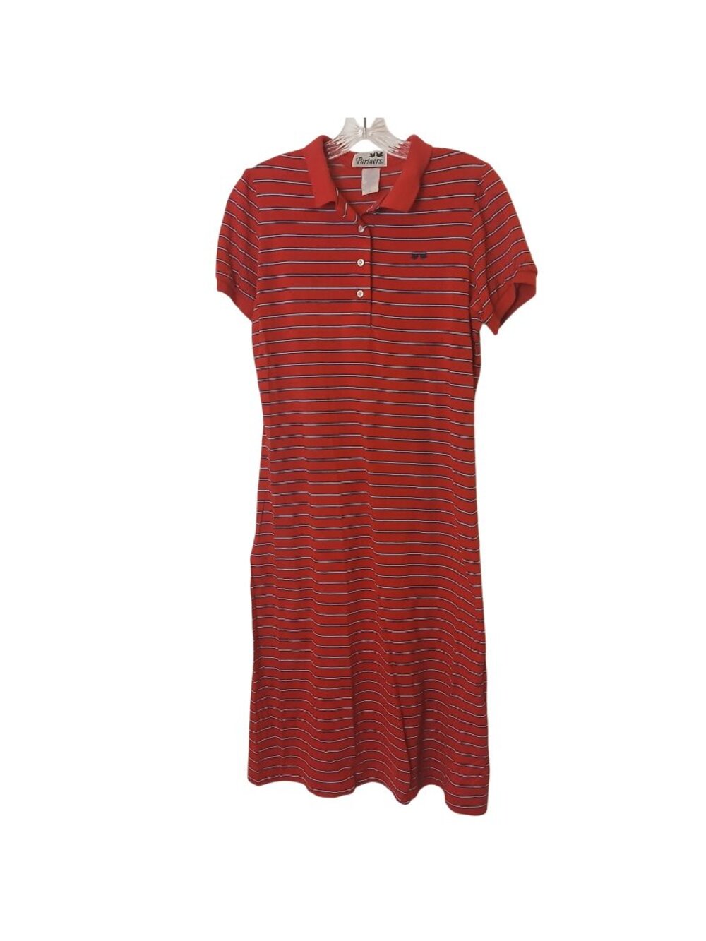 VTG Partners Red Striped Polo Dress Size 14 Short Sleeve Embroidered Birds #D-24